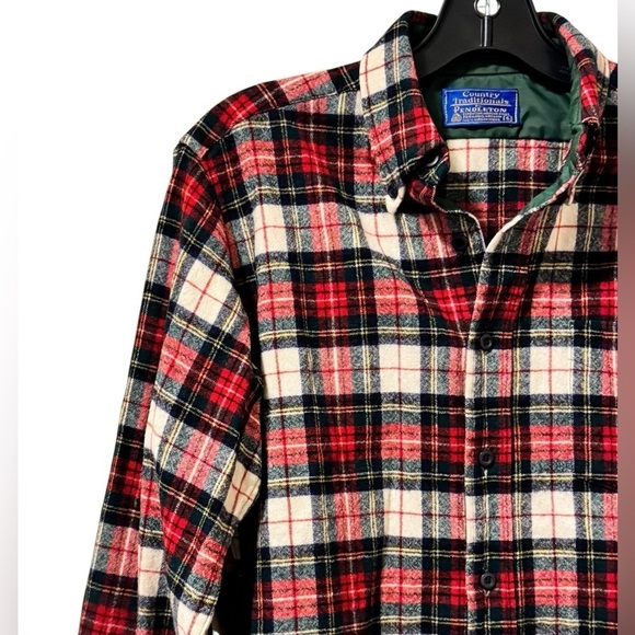Pendleton 100% Virgin Wool Plaid Long Sleeve Shirt Womens Size Small Red White - Picture 2 of 10